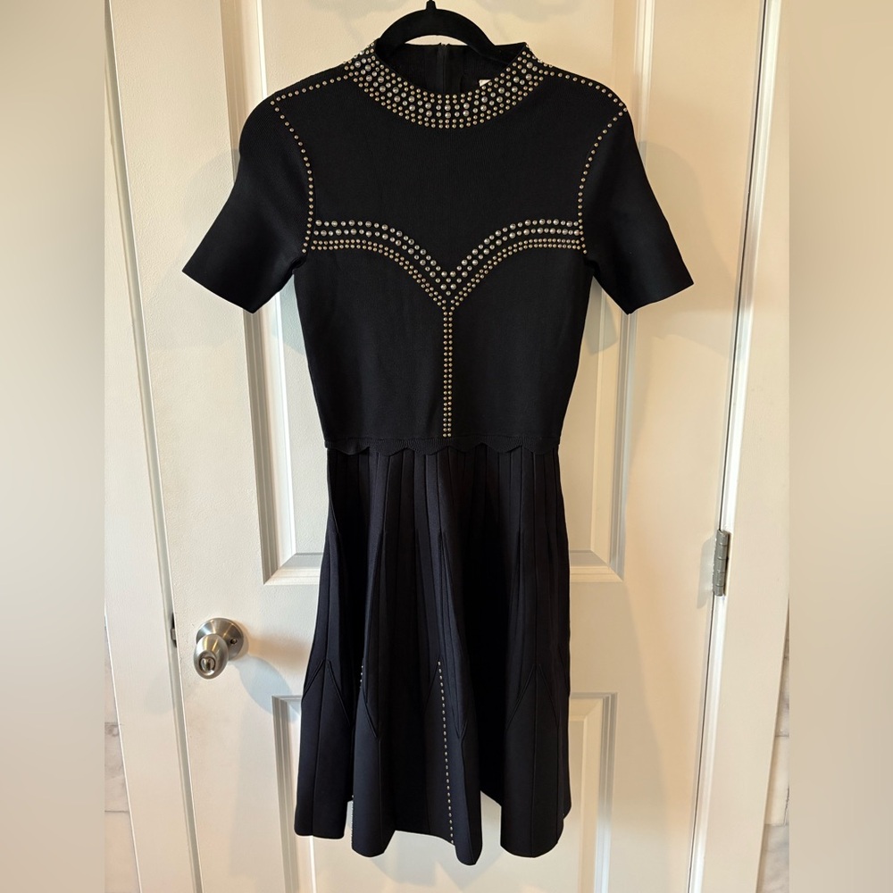 Sandro Black Dress with Gold Stud Accents